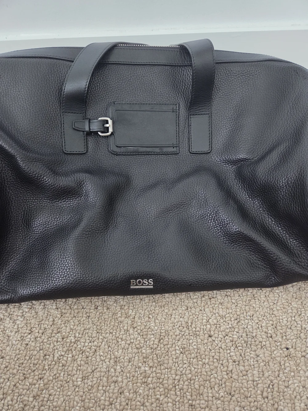 BOSS Black Leather Weekender Bag
